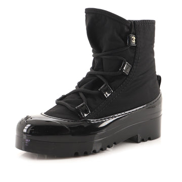 Chanel Women's Lace Up Snow Ankle Boots Nylon with Patent