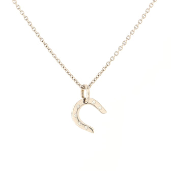 Hermes Vintage Horseshoe Pendant Necklace 18K White Gold with Diamonds
