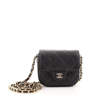 Chanel Classic Square Flap Clutch with Chain Quilted Caviar Mini