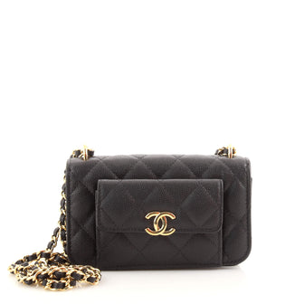 Pocket Twins Clutch with Chain Quilted Caviar