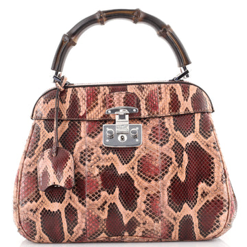 Gucci Lady Lock Bamboo Top Handle Bag Python Medium