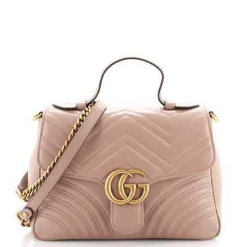 Gucci GG Marmont Top Handle Flap Bag Matelasse Leather Small