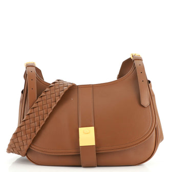 Bottega Veneta Clasp Flap Shoulder Bag Leather with Intrecciato Detail Medium