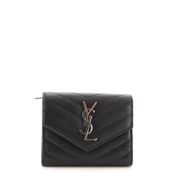 Saint Laurent Classic Monogram Trifold Wallet Matelasse Chevron Leather