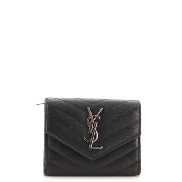 Saint Laurent Classic Monogram Trifold Wallet Matelasse Chevron Leather