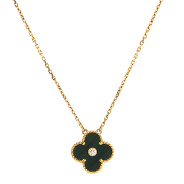Van Cleef & Arpels Vintage Alhambra Pendant Necklace 18K Yellow Gold and Malachite with Diamond