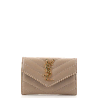 Saint Laurent Classic Monogram Flap Wallet Matelasse Chevron Leather Small
