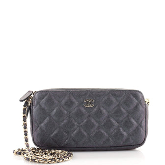 Chanel Double Zip Clutch with Chain Quilted Iridescent Caviar
