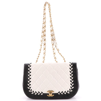 Bicolor Braided Saddle Flap Bag Quilted Lambskin Small