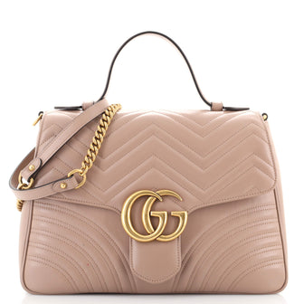 Gucci GG Marmont Top Handle Flap Bag Matelasse Leather Medium