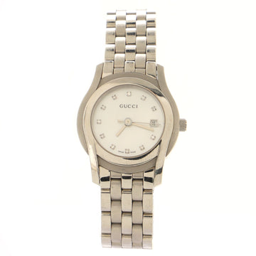 Gucci 5500L Quartz Watch Stainless Steel with Diamond Markers and Mother of Pearl 27