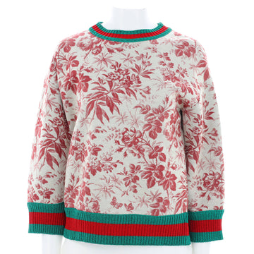 Gucci Women's Web Trim Crewneck Sweater Flora Modal Blend