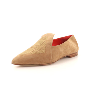 Hermes Women's Pointed Toe Ballerina Flats Embroidered Suede