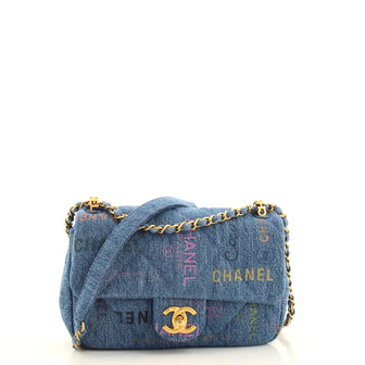 Chanel Denim Mood Flap Bag Logo Printed Quilted Denim Small