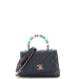 Chanel Coco Top Handle Bag Quilted Goatskin with Multicolor Handle Extra Mini