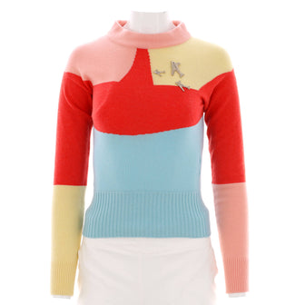 Chanel Women's Plane Pins Crewneck Sweater Colorblock Cashmere