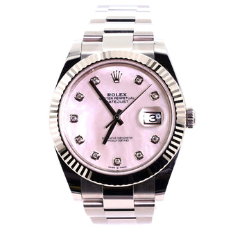 Oyster Perpetual Datejust Automatic Watch Stainless Steel and White Gold with Diamond Markers and Mother of Pearl 41