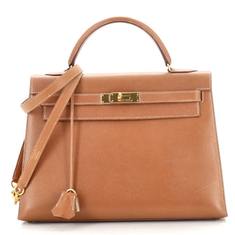 Hermes Kelly Handbag Brown Courchevel with Gold Hardware 32
