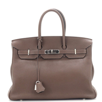 Hermes Birkin Handbag Brown Clemence with Palladium Hardware 35
