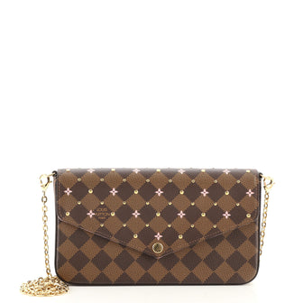 Louis Vuitton Felicie Pochette Flower Printed Studded Damier
