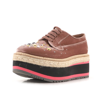 Prada Women's Platform Oxford Sneakers Embellished Velvet