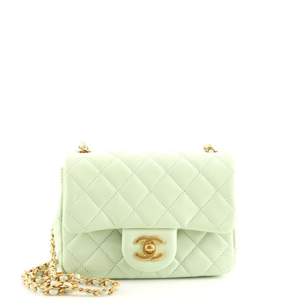 Chanel Pearl Crush Square Flap Bag Quilted Lambskin Mini Green 1705881