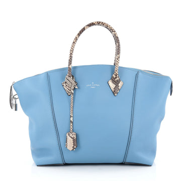 Louis Vuitton Soft Lockit Handbag Leather with Python MM Blue