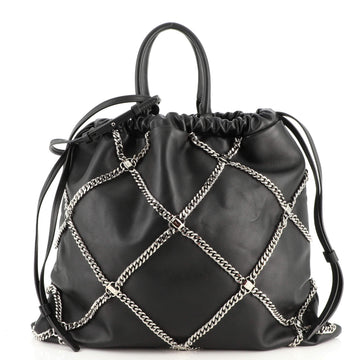 Salvatore Ferragamo Vara Chain Frame Drawstring Tote Leather Large