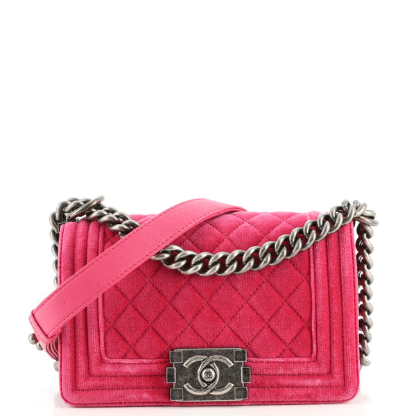 Chanel Pink Small Boy Velvet Flap Bag Cloth ref413104  Joli Closet