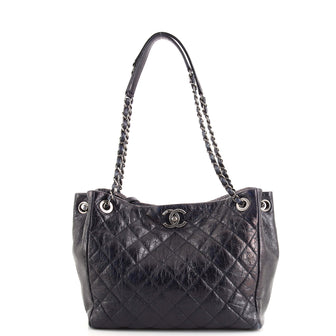 Chanel CC Square Chain Shopping Tote Quilted Glazed Calfskin Medium