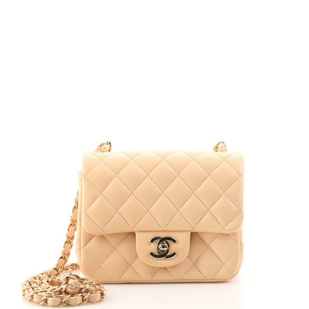 Chanel Square Classic Single Flap Bag Quilted Lambskin Mini Neutral 1706521