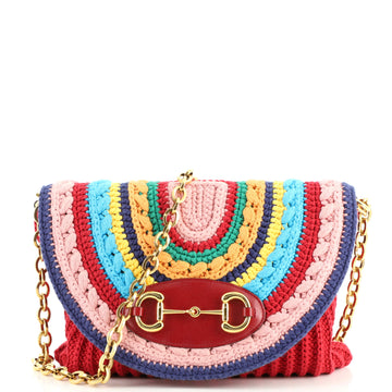 Gucci Horsebit 1955 Flap Shoulder Bag Striped Crochet