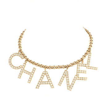 Chanel CHA-NEL Logo Necklace Metal with Crystals