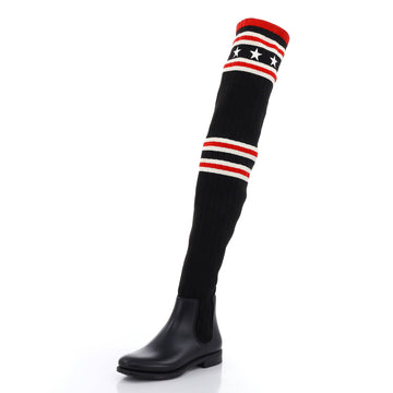 Givenchy Women's Storm Over The Knee Rain Boots Knit and Rubber