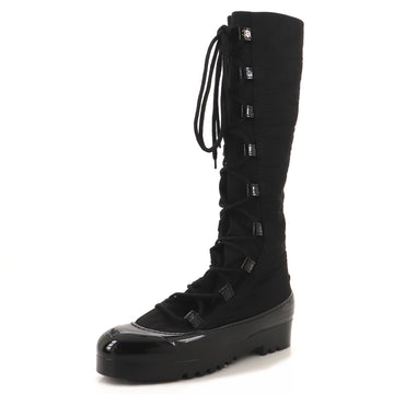 Chanel Women's Lace Up Knee High Winter Boots Nylon and Rubber