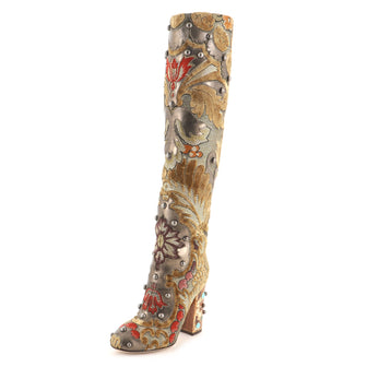 Dolce & Gabbana Women's Knee High Boots Embellished Tapestry