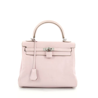 Hermes Kelly Handbag Pink Swift with Palladium Hardware 25 Pink