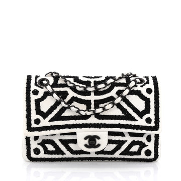 Chanel Garden Of Versailles Double Flap Sequin Embellished Leather Medium White