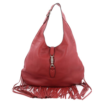 Gucci Nouveau Fringe Jackie Hobo Leather Red