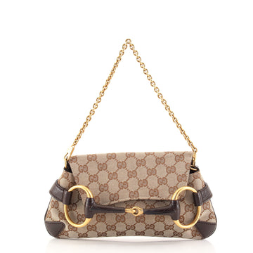 Gucci Horsebit Chain Clutch GG Canvas with Leather Medium