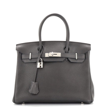 Hermes Birkin Handbag Grey Clemence with Palladium Hardware 30