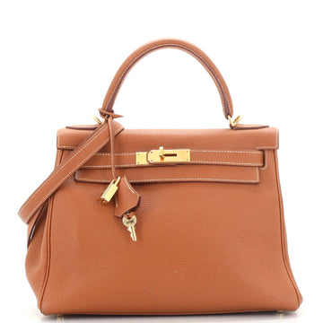 Hermes Kelly Handbag Brown Togo with Gold Hardware 28