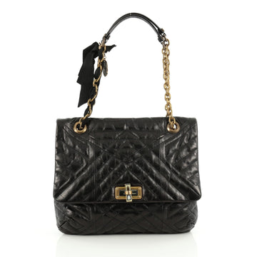 Lanvin Happy Shoulder Bag Quilted Leather Medium Black