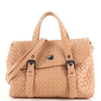 Bottega Veneta Convertible Turnlock Flap Satchel Intrecciato Leather Medium