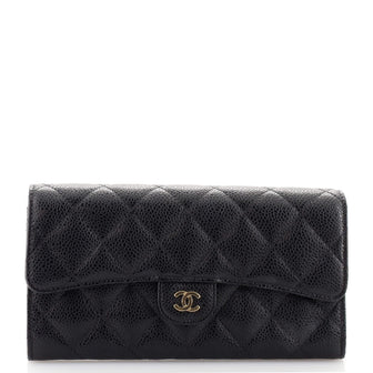 Chanel CC Gusset Classic Flap Wallet Quilted Caviar Long