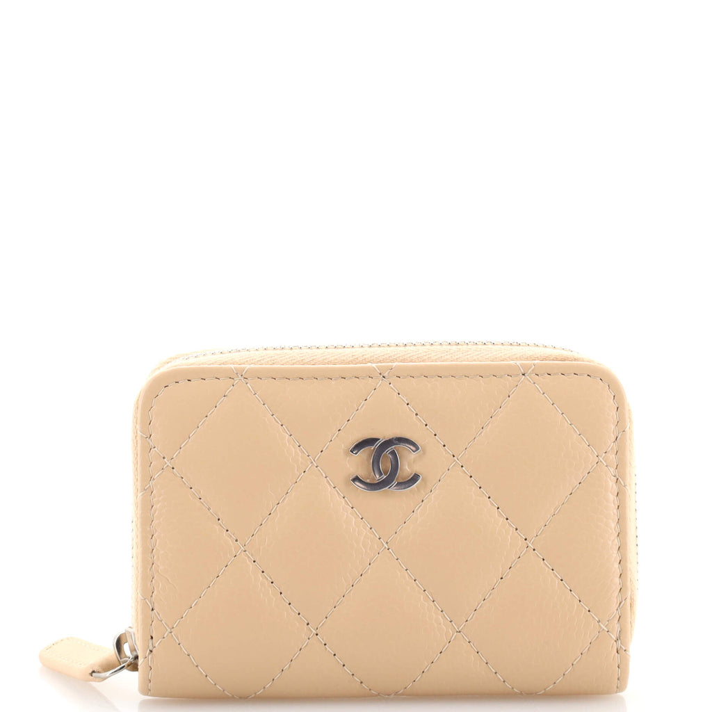 Chanel Classic Zip Around Card Holder Coin Purse Quilted Caviar Small  Neutral 1709123