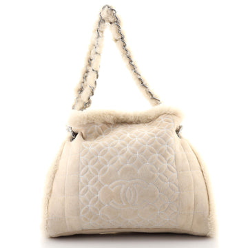 Chanel Vintage Embroidered CC Chain Tote Quilted Suede and Shearling