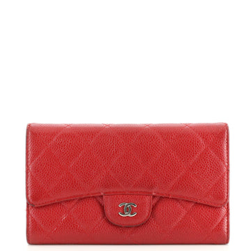 Chanel CC Gusset Classic Flap Wallet Quilted Caviar Long
