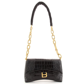 Balenciaga Downtown S Chain-Handle Shoulder Bag Crocodile Embossed Leather XS