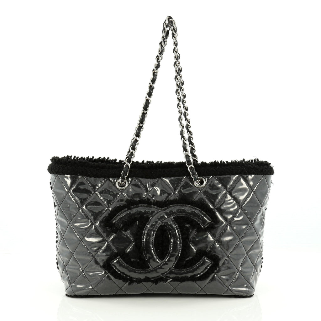 Buy Chanel Funny Tweed Tote Quilted Vinyl Small Black 1710701